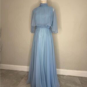 Vintage 70s/80s Baby Blue Chiffon Formal Dress